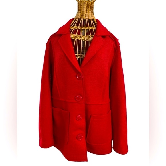 Chico’s Red Boiled Wool Jacket Sz 1 which is size 8 - Picture 1 of 11